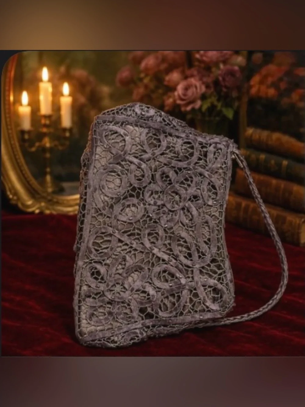 Gorgeous vintage inspired handmade lace inspired open work evening bag